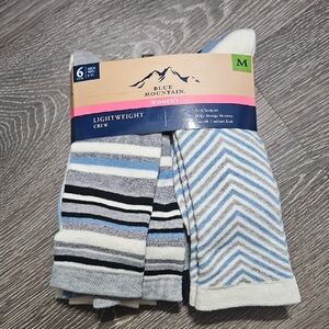 Blue Mountain Women's Lightweight Crew Socks - Blue & Gray (6 Pack)